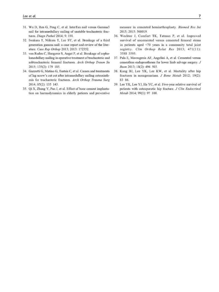 YK Lee et al., Bipolar hemiarthroplasty using microarc oxidation-coated cementless stem, J Orthopedic Surgery, 2019 - page 7