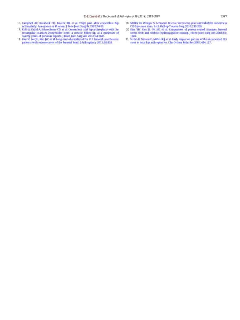 SJ Lim et al., Effects of Micro-Arc Oxidation Coating on Outcomes of a Cementless Grit-Blasted Tapered-Wedge Stem in THA, - page 5