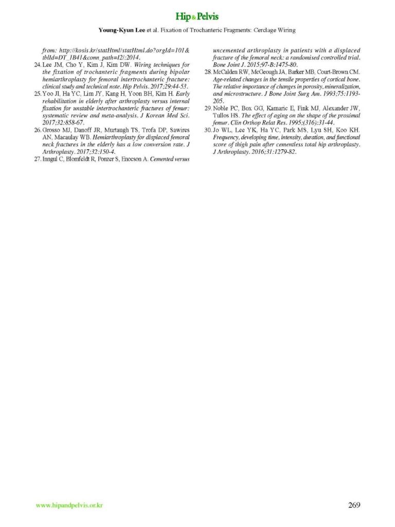 YK Lee et al., Fixation of Trochanteric Fragments in Cementless Bipolar Hemiarthroplasty of Unstable Intertrochanteric - page 8