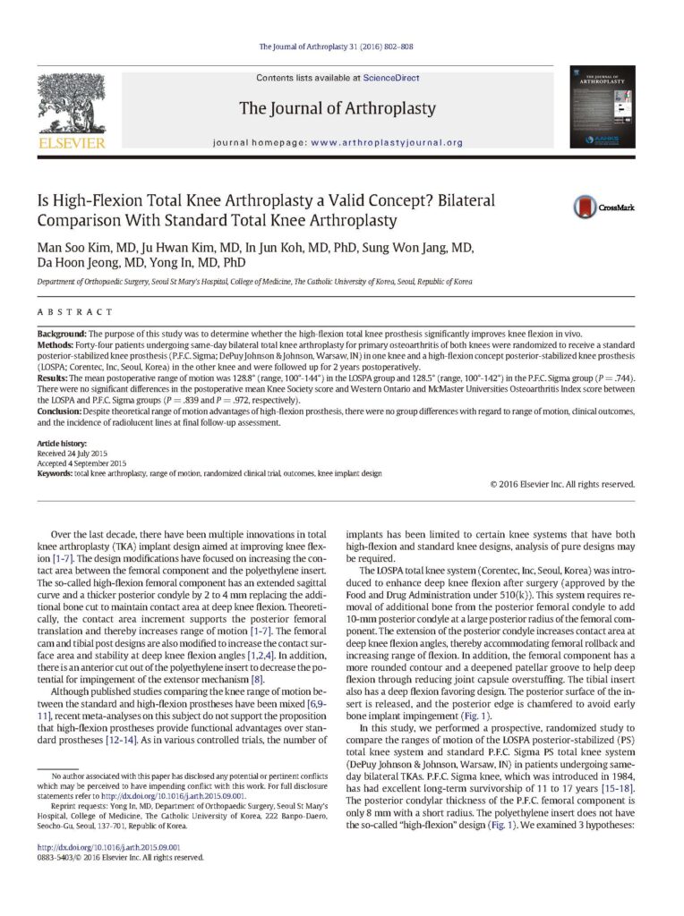 2016_Is High-Flexion Total Knee Arthroplasty a Valid Concept Bilateral Comparison With Standard Total Knee Arthroplasty - page 1