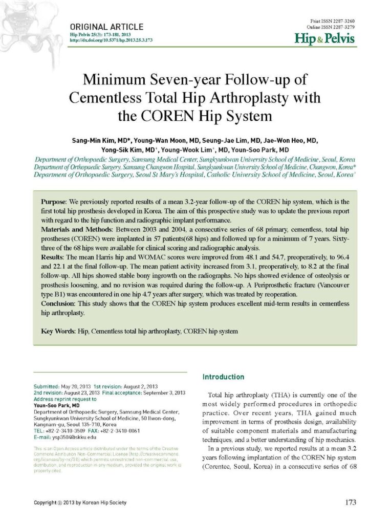 SM Kim et al., Minimum Seven-year Follow-up of Cementless THA with the COREN Hip System, Hip&Pelvis, 2013 - page 1