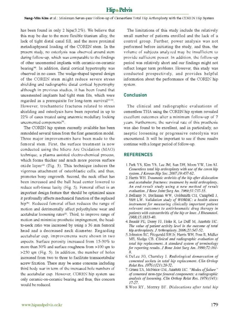 SM Kim et al., Minimum Seven-year Follow-up of Cementless THA with the COREN Hip System, Hip&Pelvis, 2013 - page 7