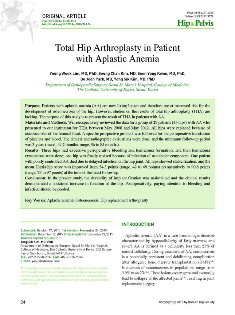 YW Lim et al., THA in Patient with Aplastic Anemia, Hip&Pelvis, 2016 - page 1