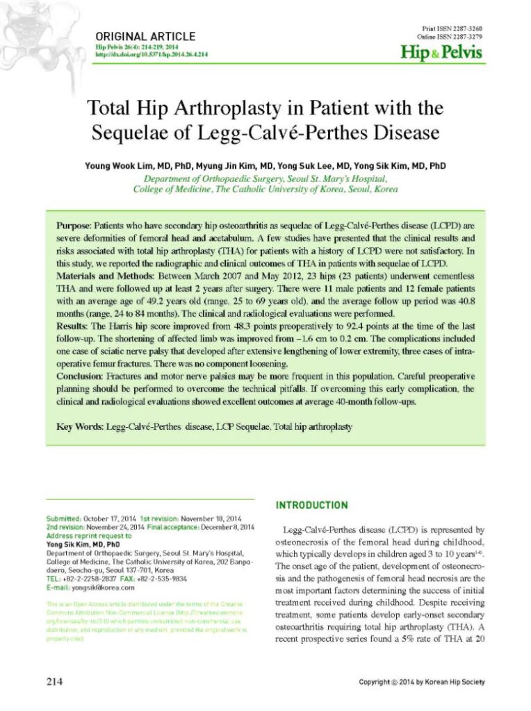 YW Lim et al., THA in Patient with the Sequelae of Legg-Calve-Perthes Disease, Hip&Pelvis, 2014 - page 1