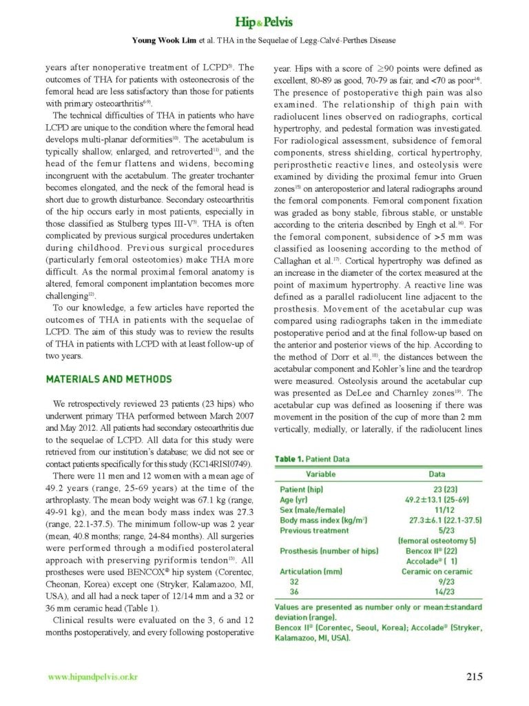 YW Lim et al., THA in Patient with the Sequelae of Legg-Calve-Perthes Disease, Hip&Pelvis, 2014 - page 2